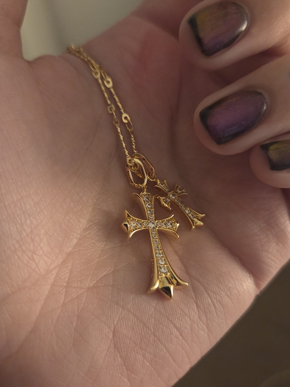 Gold Cross Pendant Necklace with Cubic Zirconia - Women Jewelry